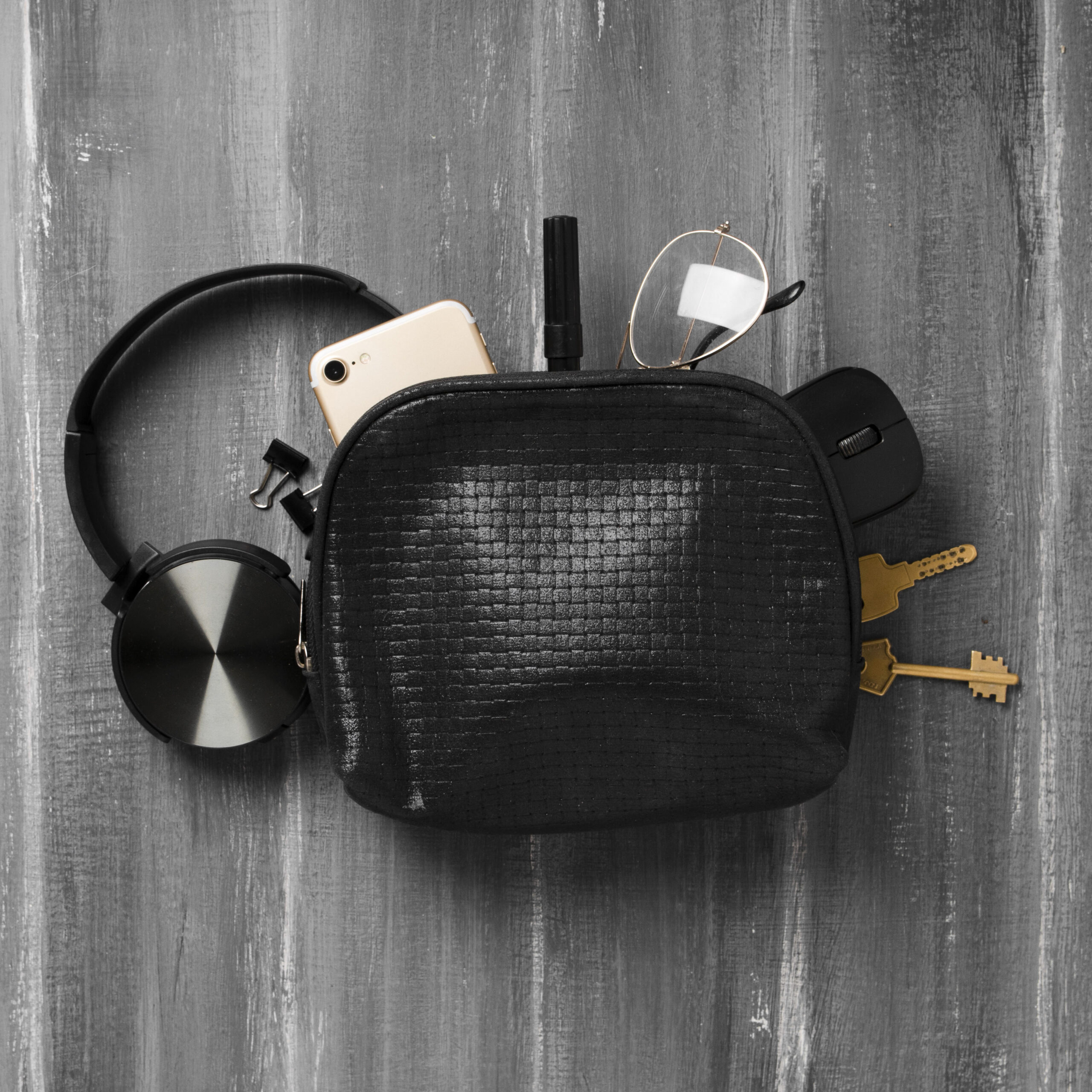 flat lay desk concept wooden table