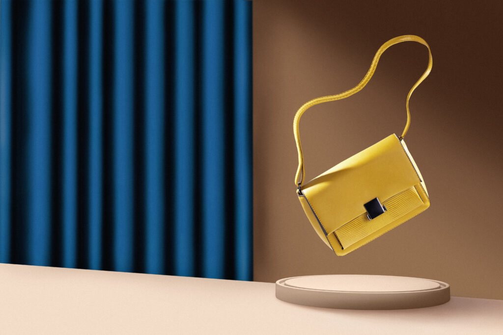 levitating product display with handbag